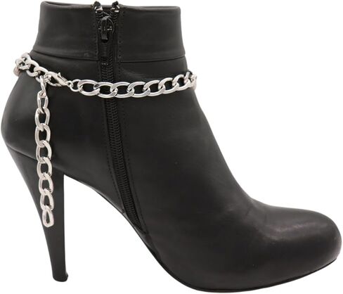 Women’s Boot Chain Anklet Set (Pair) – Western Flower Charm + Silver Chain, Turquoise & Wood Beads, Adjustable Size – Shoe/Boot Bracelet Jewelry, Made in USA (BC41) in Saudi Arabia