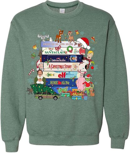 90s movies Christmas Sweatshirt – Retro Holiday Crewneck for Women – Vintage Xmas Movie Hoodie – Cute Winter Pullover Gift for Her – Cozy Nostalgic Christmas Sweater Heather Dark Green in Saudi Arabia