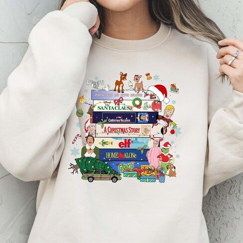 90s movies Christmas Sweatshirt – Retro Holiday Crewneck for Women – Vintage Xmas Movie Hoodie – Cute Winter Pullover Gift for Her – Cozy Nostalgic Christmas Sweater Heather Dark Green in Saudi Arabia