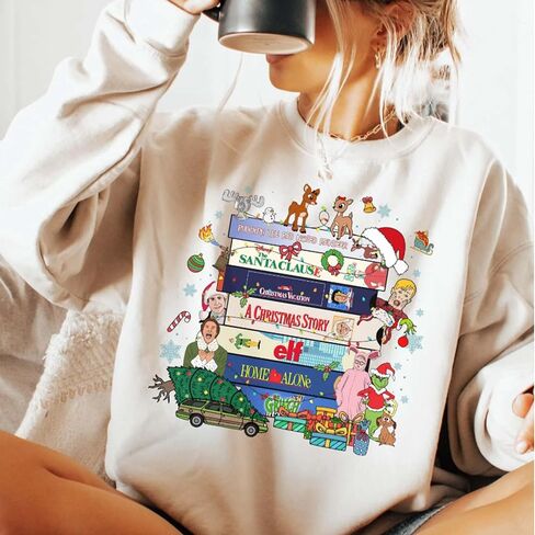 90s movies Christmas Sweatshirt – Retro Holiday Crewneck for Women – Vintage Xmas Movie Hoodie – Cute Winter Pullover Gift for Her – Cozy Nostalgic Christmas Sweater Heather Dark Green in Saudi Arabia