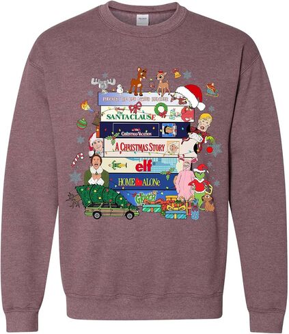 90s movies Christmas Sweatshirt – Retro Holiday Crewneck for Women – Vintage Xmas Movie Hoodie – Cute Winter Pullover Gift for Her – Cozy Nostalgic Christmas Sweater Heather Dark Green in Saudi Arabia