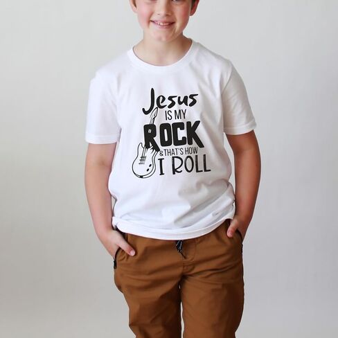 Jesus Is My Rock Bible Verse Christ Religious Sayings T-Shirt, Cool Christian Shirt For Toddler Boy, Christian Gift for Kids, Graphic Tee for Toddler Baby Boy Youth Infant Short Sleeve Top. in Saudi Arabia