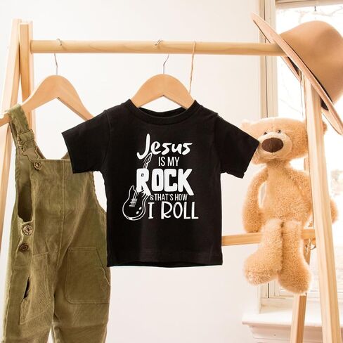 Jesus Is My Rock Bible Verse Christ Religious Sayings T-Shirt, Cool Christian Shirt For Toddler Boy, Christian Gift for Kids, Graphic Tee for Toddler Baby Boy Youth Infant Short Sleeve Top. in Saudi Arabia