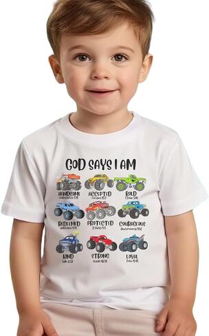God Says I Am Monstertruck Bible Verse Christ Religious Sayings T-Shirt, God Says I am Shirt For Toddler Boy Monster Truck Car Lover Gift, Graphic Tee for Toddler Baby Boy Girl Infant Short Sleeve Top in Saudi Arabia