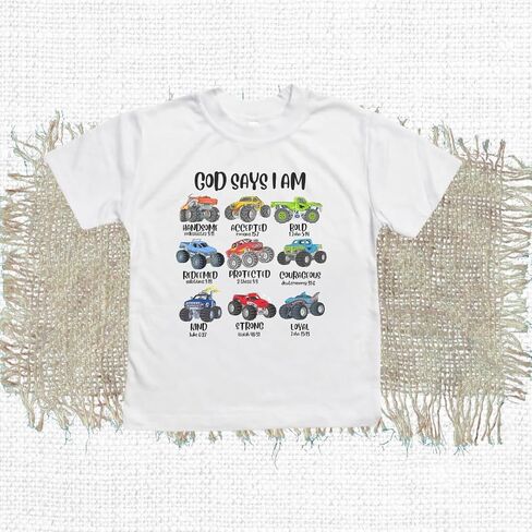 God Says I Am Monstertruck Bible Verse Christ Religious Sayings T-Shirt, God Says I am Shirt For Toddler Boy Monster Truck Car Lover Gift, Graphic Tee for Toddler Baby Boy Girl Infant Short Sleeve Top in Saudi Arabia