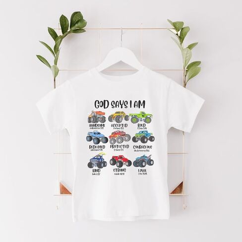 God Says I Am Monstertruck Bible Verse Christ Religious Sayings T-Shirt, God Says I am Shirt For Toddler Boy Monster Truck Car Lover Gift, Graphic Tee for Toddler Baby Boy Girl Infant Short Sleeve Top in Saudi Arabia