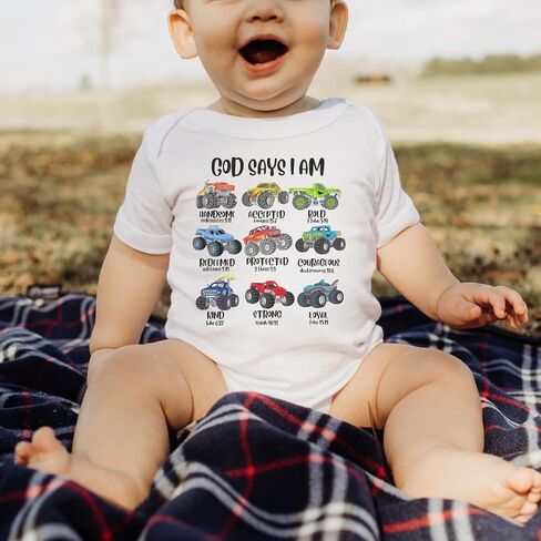 God Says I Am Monstertruck Bible Verse Christ Religious Sayings T-Shirt, God Says I am Shirt For Toddler Boy Monster Truck Car Lover Gift, Graphic Tee for Toddler Baby Boy Girl Infant Short Sleeve Top in Saudi Arabia