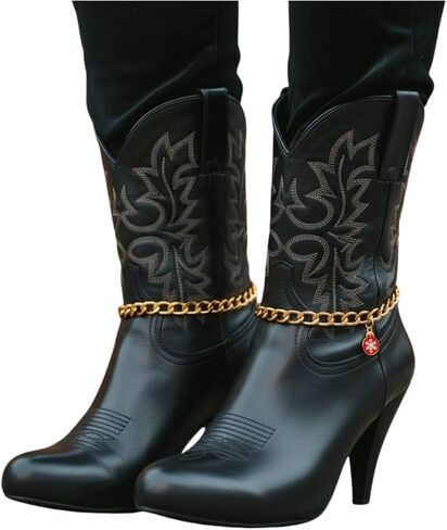 Women’s 2PCS Gold Boot Chain Anklets With Red Snowflake Charm – Adjustable 12"–15", Gold-Tone Curb Chain, Pair, Shoe/Boot Jewelry, Handmade In USA – Holiday & Christmas Outfit Accessory (BC51) in Saudi Arabia