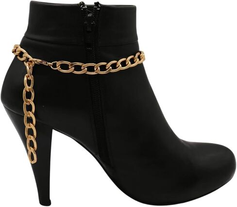 Women’s 2PCS Gold Boot Chain Anklets With Red Snowflake Charm – Adjustable 12"–15", Gold-Tone Curb Chain, Pair, Shoe/Boot Jewelry, Handmade In USA – Holiday & Christmas Outfit Accessory (BC51) in Saudi Arabia