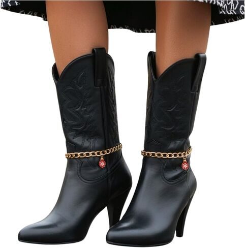 Women’s 2PCS Gold Boot Chain Anklets With Red Snowflake Charm – Adjustable 12"–15", Gold-Tone Curb Chain, Pair, Shoe/Boot Jewelry, Handmade In USA – Holiday & Christmas Outfit Accessory (BC51) in Saudi Arabia