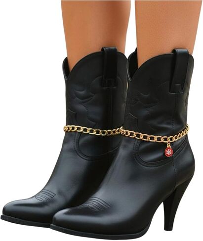 Women’s 2PCS Gold Boot Chain Anklets With Red Snowflake Charm – Adjustable 12"–15", Gold-Tone Curb Chain, Pair, Shoe/Boot Jewelry, Handmade In USA – Holiday & Christmas Outfit Accessory (BC51) in Saudi Arabia
