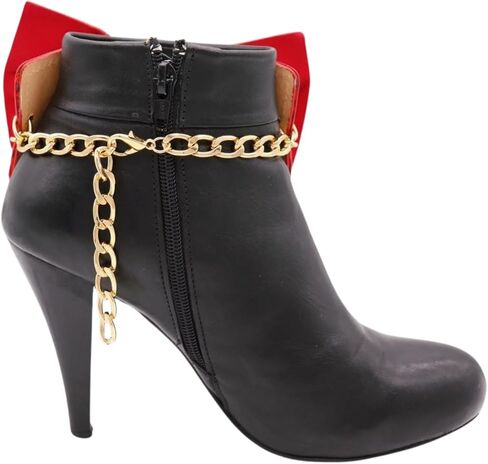 Western Boot Chain Bracelets, 2PCS – Gold Chain With Red Rhinestone Bow Cowboy Boot Jewelry & Shoe Anklets for Booties, Handmade in USA (BC43) in Saudi Arabia