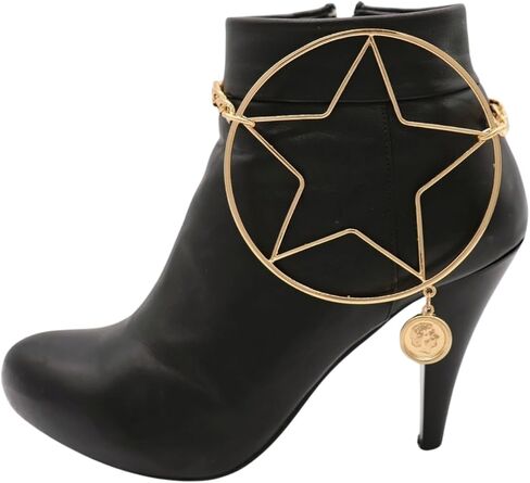 Women’s Boot Chain Anklet (2PCS) – Gold-Tone Big Star & Coin Charm, Adjustable 11"–15", Western Cowgirl Boot Jewelry BC44 in Saudi Arabia