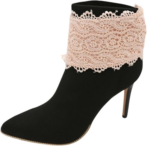 Lace Boot Band Jewelry – Women 2PCS Boot Chain Bracelet Pair, Cream Lace Band & Gold Chain, Wrap Around Strap Shoe Anklet Set BC45 in Saudi Arabia