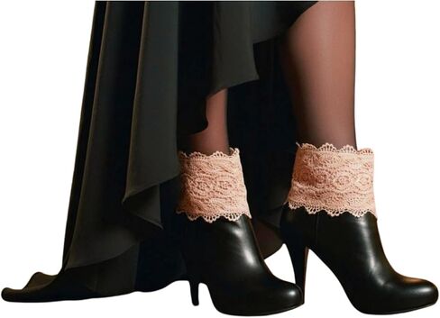 Lace Boot Band Jewelry – Women 2PCS Boot Chain Bracelet Pair, Cream Lace Band & Gold Chain, Wrap Around Strap Shoe Anklet Set BC45 in Saudi Arabia