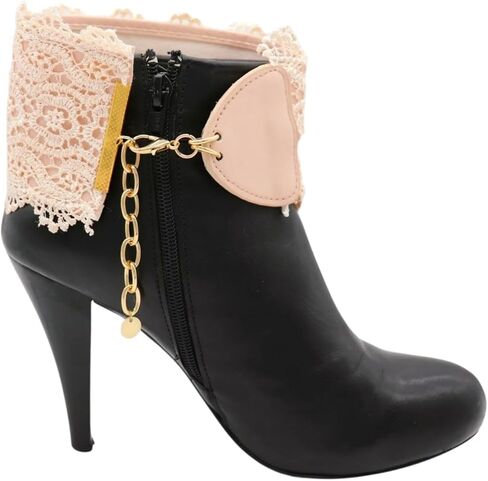Lace Boot Band Jewelry – Women 2PCS Boot Chain Bracelet Pair, Cream Lace Band & Gold Chain, Wrap Around Strap Shoe Anklet Set BC45 in Saudi Arabia