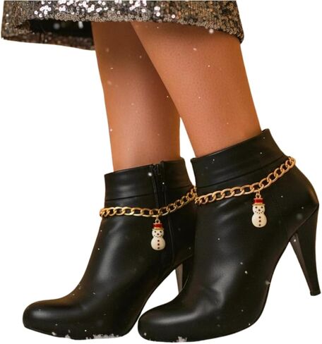 Women’s Gold Boot Chain Bracelet Set (2PCS) – Snowman Charm Minimal Holiday Boot Anklet For Ankle Boots & Heels, Handmade In USA, Work-To-Party Outfit Finisher (BC52) in Saudi Arabia
