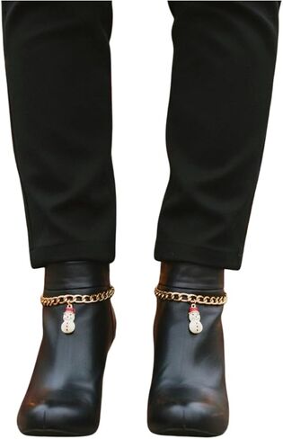 Women’s Gold Boot Chain Bracelet Set (2PCS) – Snowman Charm Minimal Holiday Boot Anklet For Ankle Boots & Heels, Handmade In USA, Work-To-Party Outfit Finisher (BC52) in Saudi Arabia
