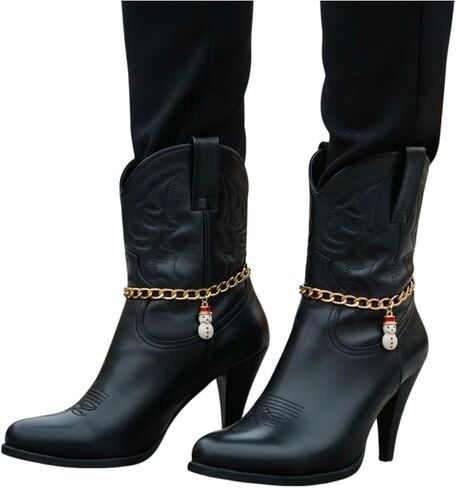 Women’s Gold Boot Chain Bracelet Set (2PCS) – Snowman Charm Minimal Holiday Boot Anklet For Ankle Boots & Heels, Handmade In USA, Work-To-Party Outfit Finisher (BC52) in Saudi Arabia