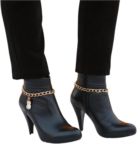Women’s Gold Boot Chain Bracelet Set (2PCS) – Snowman Charm Minimal Holiday Boot Anklet For Ankle Boots & Heels, Handmade In USA, Work-To-Party Outfit Finisher (BC52) in Saudi Arabia