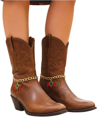 Women’s Boot Chain Anklet – JOY Wreath Charm, Gold-Tone Metal, Holiday Christmas Boot Jewelry Handmade in USA – 2PCS Pair Shoe Bracelets (BC53) in Saudi Arabia