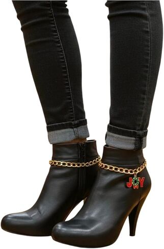 Women’s Boot Chain Anklet – JOY Wreath Charm, Gold-Tone Metal, Holiday Christmas Boot Jewelry Handmade in USA – 2PCS Pair Shoe Bracelets (BC53) in Saudi Arabia