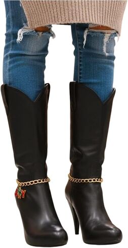 Women’s Boot Chain Anklet – JOY Wreath Charm, Gold-Tone Metal, Holiday Christmas Boot Jewelry Handmade in USA – 2PCS Pair Shoe Bracelets (BC53) in Saudi Arabia