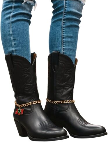 Women’s Boot Chain Anklet – JOY Wreath Charm, Gold-Tone Metal, Holiday Christmas Boot Jewelry Handmade in USA – 2PCS Pair Shoe Bracelets (BC53) in Saudi Arabia