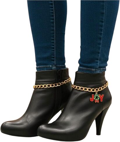 Women’s Boot Chain Anklet – JOY Wreath Charm, Gold-Tone Metal, Holiday Christmas Boot Jewelry Handmade in USA – 2PCS Pair Shoe Bracelets (BC53) in Saudi Arabia