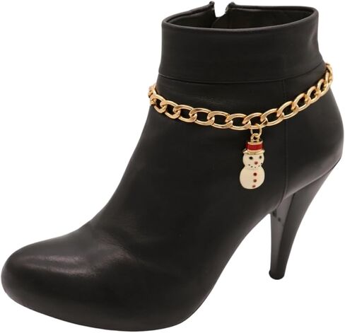 Western Cowgirl Boot Jewelry – 2PCS Gold Boot Chain Anklet Pair w/Snowman Charm, Handmade USA, Holiday Rodeo & Line Dance Accessory For Cowboy/Cowgirl Boots (BC52) in Saudi Arabia