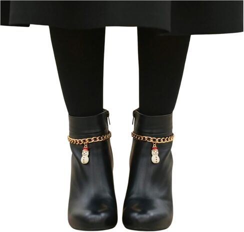 Western Cowgirl Boot Jewelry – 2PCS Gold Boot Chain Anklet Pair w/Snowman Charm, Handmade USA, Holiday Rodeo & Line Dance Accessory For Cowboy/Cowgirl Boots (BC52) in Saudi Arabia
