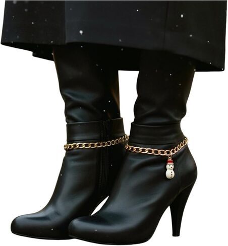 Western Cowgirl Boot Jewelry – 2PCS Gold Boot Chain Anklet Pair w/Snowman Charm, Handmade USA, Holiday Rodeo & Line Dance Accessory For Cowboy/Cowgirl Boots (BC52) in Saudi Arabia