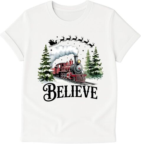 Belive Custom T-Shirt – Personalized Holiday Shirt with Custom Backside Text, Year or Name | Handmade Christmas Outfit for Baby, Kids, Youth, Adult, & Family in Saudi Arabia