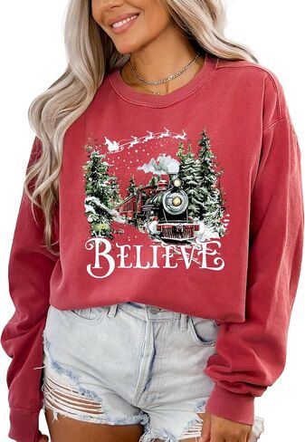 ألوان مريحة، سويت شيرت Polar Express Believe لعيد الميلاد، سويت شيرت قطار عيد الميلاد، قميص عطلة عيد الميلاد، فيلم عيد الميلاد in Kuwait