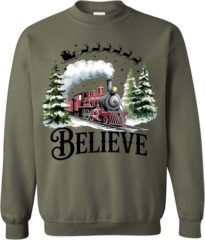 سويت شيرت Polar Express، سترة Christmas Believe، Merry Ideas، All Aboard Polar Express، هوديي Xmas Heather Dark Green in Saudi Arabia