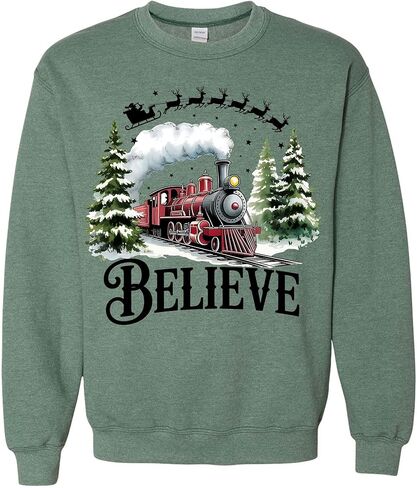 سويت شيرت Polar Express، سترة Christmas Believe، Merry Ideas، All Aboard Polar Express، هوديي Xmas Heather Dark Green in Saudi Arabia