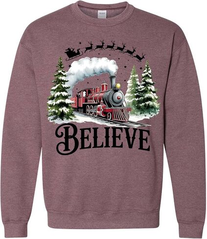 سويت شيرت Polar Express، سترة Christmas Believe، Merry Ideas، All Aboard Polar Express، هوديي Xmas Heather Dark Green in Saudi Arabia