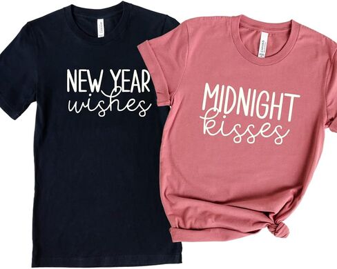 New Year Wishes Midnight Kisses Shirts – Couples Matching New Year’s Eve T-Shirts, Mr and Mrs Outfits, Pajama Tops for Husband, Wife, Boyfriend, or Girlfriend in Saudi Arabia