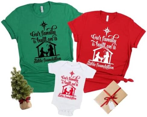 Stable Foundation Matching Family Christmas Shirts, Family Pajamas Matching Sets Christmas 2021, Faith Based Christmas Matching Shirts for Family, Christian Matching Christmas Pjs. Multicolor in Saudi Arabia