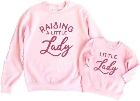 Raising A Little Lady Mommy and Me Sweatshirt, Cute Mom and Daughter Matching Sweatshirts, Crewneck Long Sleeve Sweater Family Matching Outfits, Birthday, for Girl Mom. Multicolor in Saudi Arabia