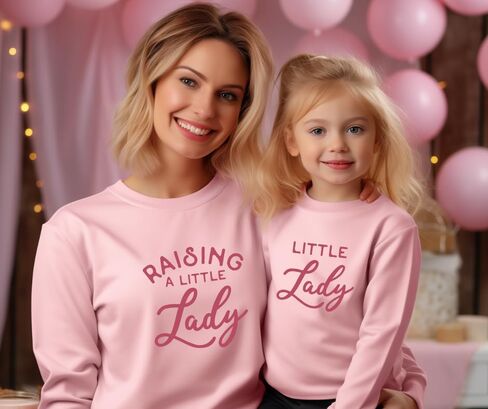 Raising A Little Lady Mommy and Me Sweatshirt, Cute Mom and Daughter Matching Sweatshirts, Crewneck Long Sleeve Sweater Family Matching Outfits, Birthday, for Girl Mom. Multicolor in Saudi Arabia