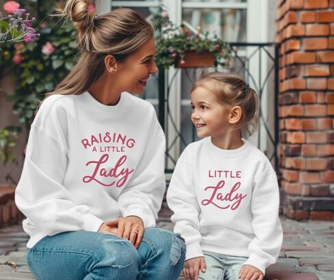 Raising A Little Lady Mommy and Me Sweatshirt, Cute Mom and Daughter Matching Sweatshirts, Crewneck Long Sleeve Sweater Family Matching Outfits, Birthday, for Girl Mom. Multicolor in Saudi Arabia