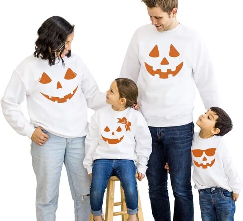 Giant Jack O' Lantern Face Halloween Sweatshirts for Family, Mom, Dad, Brother, Sister Pumpkin Face Halloween Matching Outfits, Trick or Treat Family Matching Halloween Sweatshirts for Halloween Part in Saudi Arabia