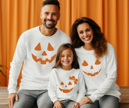 Giant Jack O' Lantern Face Halloween Sweatshirts for Family, Mom, Dad, Brother, Sister Pumpkin Face Halloween Matching Outfits, Trick or Treat Family Matching Halloween Sweatshirts for Halloween Part in Saudi Arabia