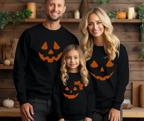 Giant Jack O' Lantern Face Halloween Sweatshirts for Family, Mom, Dad, Brother, Sister Pumpkin Face Halloween Matching Outfits, Trick or Treat Family Matching Halloween Sweatshirts for Halloween Part in Saudi Arabia