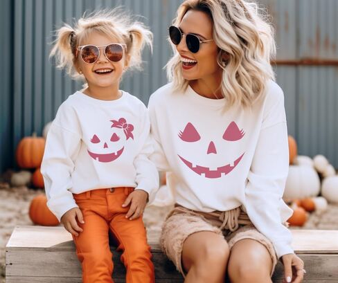 Giant Jack O' Lantern Face Halloween Sweatshirts for Family, Mom, Dad, Brother, Sister Pumpkin Face Halloween Matching Outfits, Trick or Treat Family Matching Halloween Sweatshirts for Halloween Part in Saudi Arabia