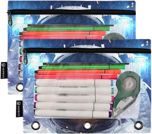 Football Fire Water Pencil Pouch for 3 Ring Binder Waterproof Pencil Bags Clear Window Kids Boys Girls School Office Supplies 2 Pack in Saudi Arabia