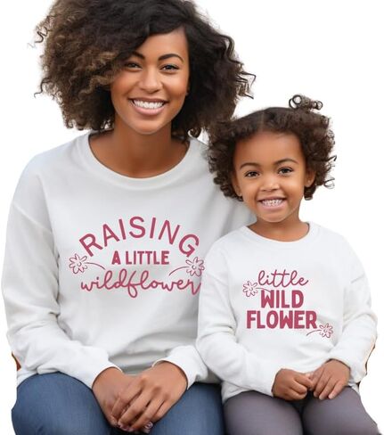 سويت شيرت Raising A Little Wildflower Mommy and Me، سترات لطيفة متطابقة للأم والابنة، سترة بأكمام طويلة وياقة دائرية، ملابس متطابقة للعائلة، عيد ميلاد، لأم الفتاة. متعدد الألوان in Saudi Arabia