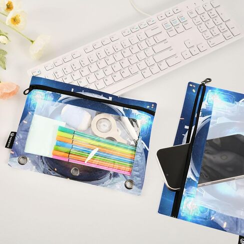 Football Fire Water Pencil Pouch for 3 Ring Binder Waterproof Pencil Bags Clear Window Kids Boys Girls School Office Supplies 2 Pack in Saudi Arabia