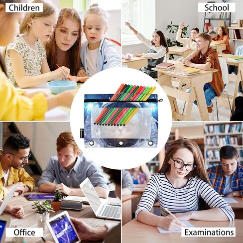 Football Fire Water Pencil Pouch for 3 Ring Binder Waterproof Pencil Bags Clear Window Kids Boys Girls School Office Supplies 2 Pack in Saudi Arabia